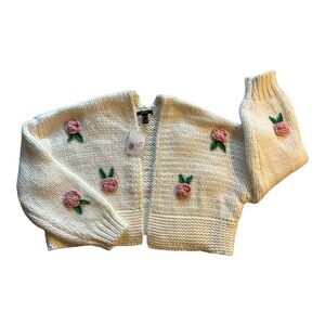 Forever 21 Cream Cardigan with Pink Floral Embroidery